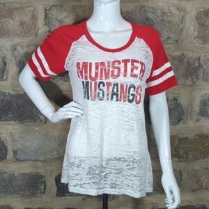 Pel‎ Industries Top Raglan Sleeve Burn Out Munster Mustangs Woman's Size Large